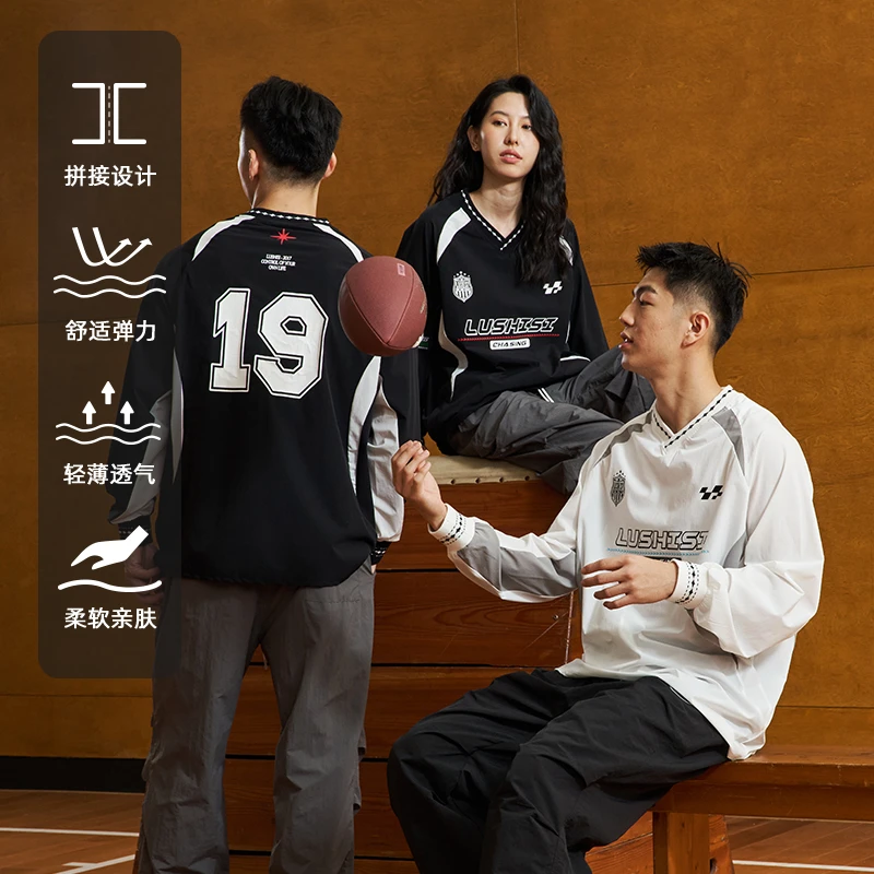 LUSHISI[追逐未来]美式拼接V领赛车服长袖户外休闲训练薄款长袖