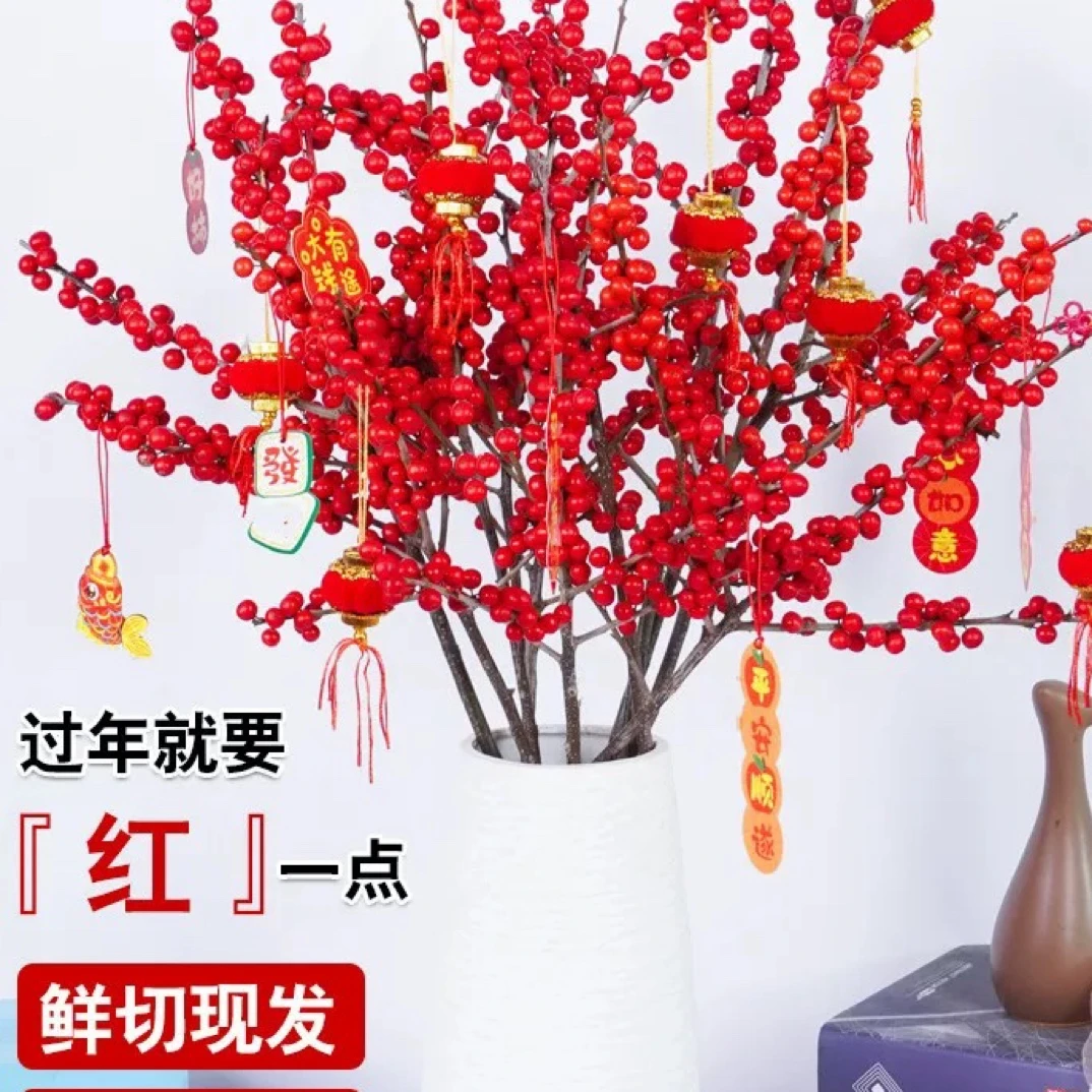 北美冬青红果黄果鲜切枝现剪现发基地直发年宵花水培鲜花春节喜庆