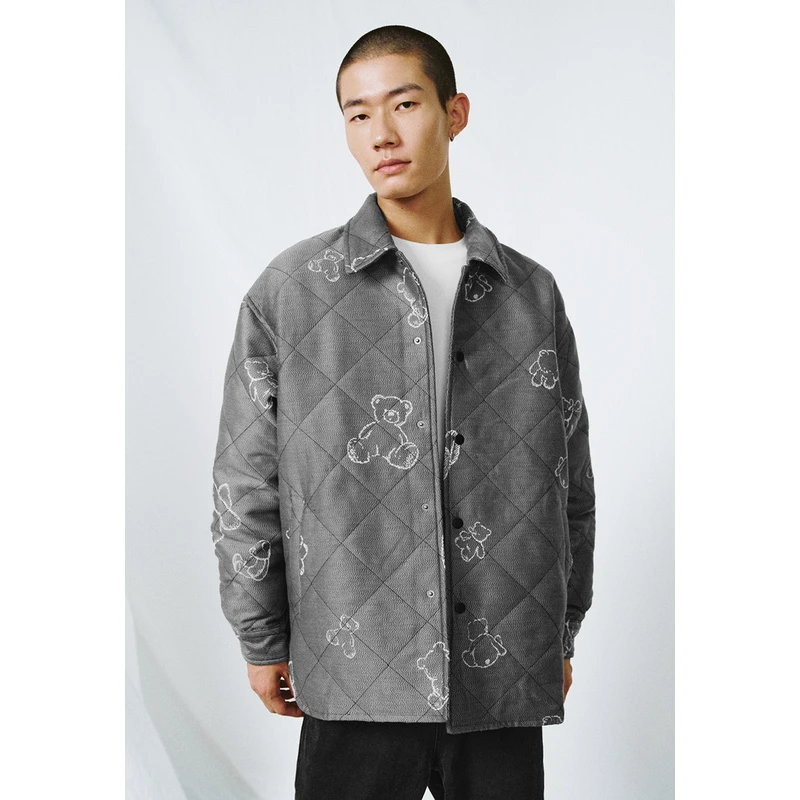 UR秋冬季新款男时尚休闲简约印花绗缝宽松棉服外套UMV130047