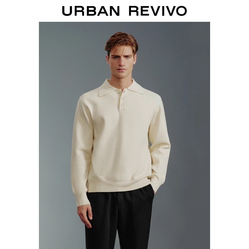UR2024秋冬新款男装时尚休闲纯色翻领长袖针织衫UMF930006