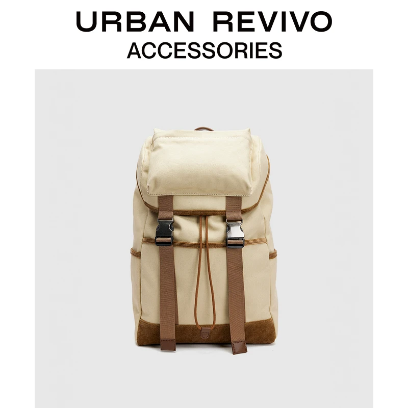 URBANREVIVO2024冬季新款男山系复古拼接双肩背包UAMB40161