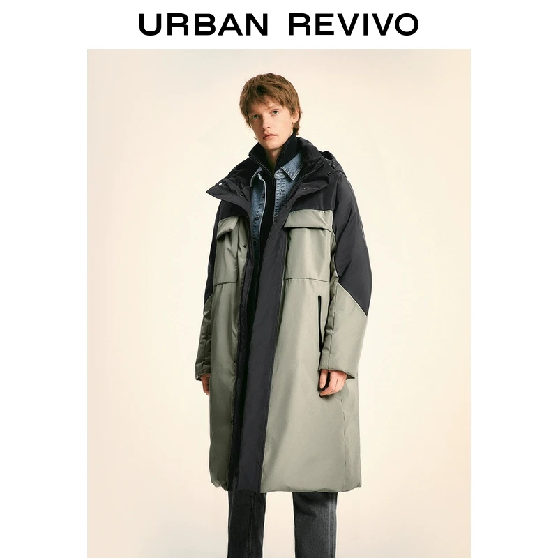 UR2024冬季新款男装时尚拼色多口袋宽松连帽羽绒服UMU140052