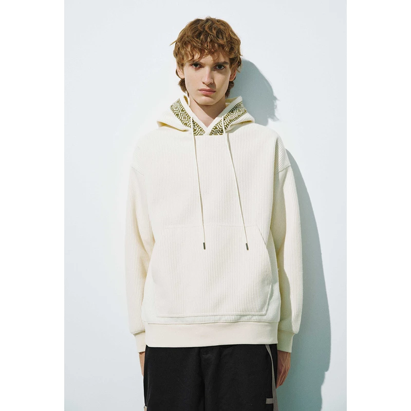 UR秋冬新款男装时尚复古简约花纹连帽抽绳宽松卫衣UML430102