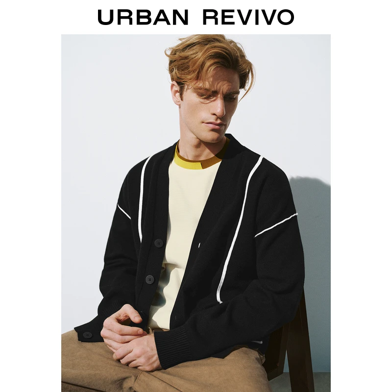 UR男装雅丹风休闲撞色设计感针织开衫UMY940004