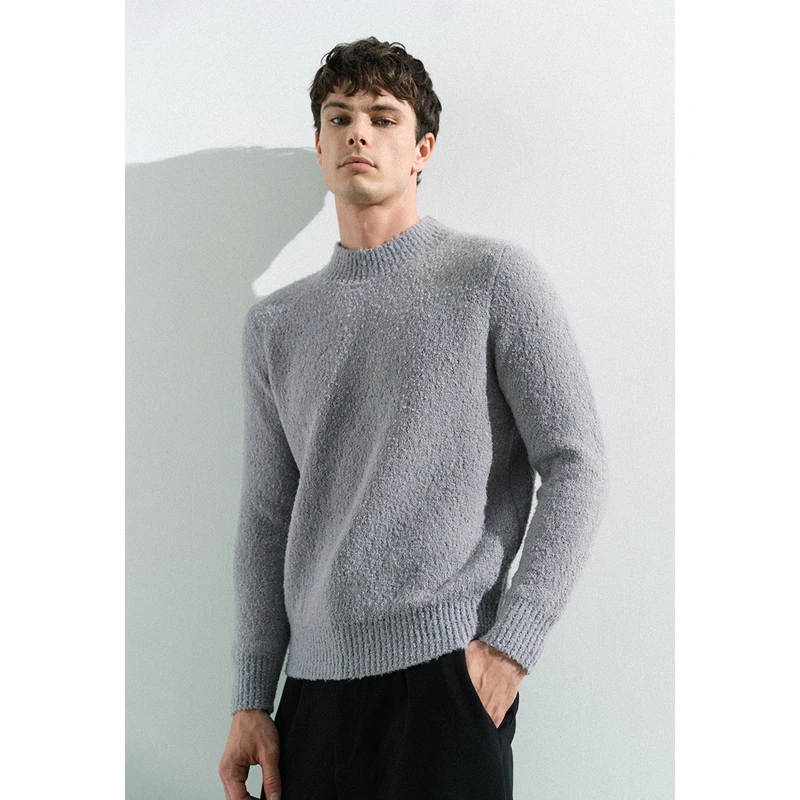 UR秋冬新款男装百搭纯色简约打底圆领小小织针织衫UMU930014