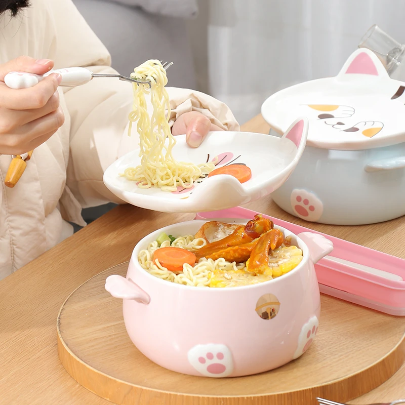 宿舍泡面碗带盖面碗可爱餐具螺蛳粉碗大号方便面碗高颜值餐具网红