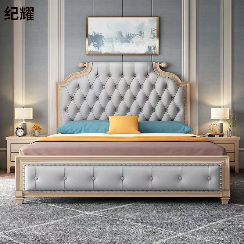 美式实木床现代简约1.8米双人床1.5米主卧轻奢皮艺公主床储物婚床