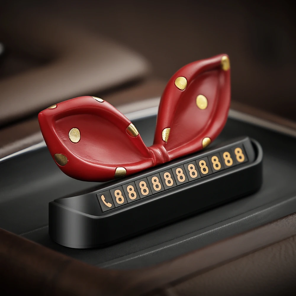 波点风蝴蝶结汽车临时停车电话号码牌女精致车载挪车牌装饰用品