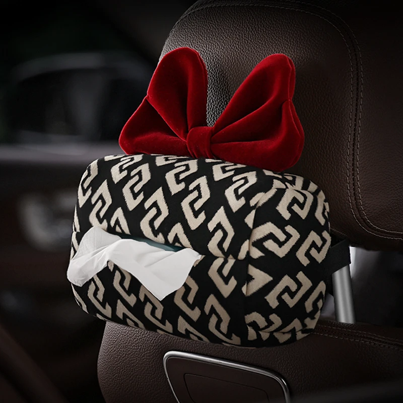 CC高档汽车纸巾盒座椅背挂式蝴蝶结抽纸盒女创意车载装饰用品大全