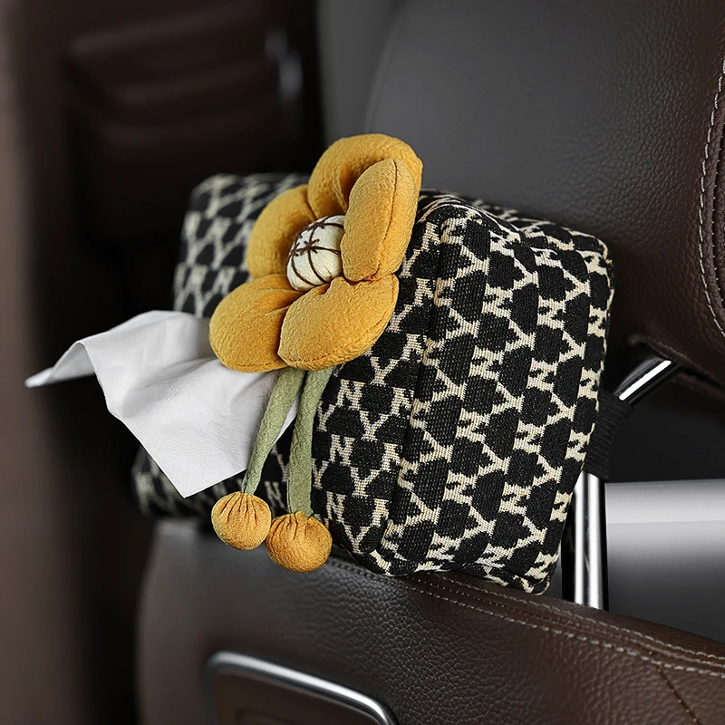 格纹汽车抽纸盒车载纸巾盒女车内扶手箱纸盒套车上内饰用品大全