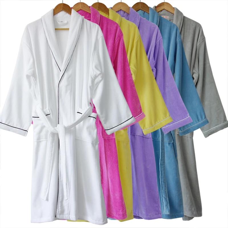 纯棉浴袍全棉毛巾料割绒浴衣青果领男女睡袍加厚秋冬款透气无静电
