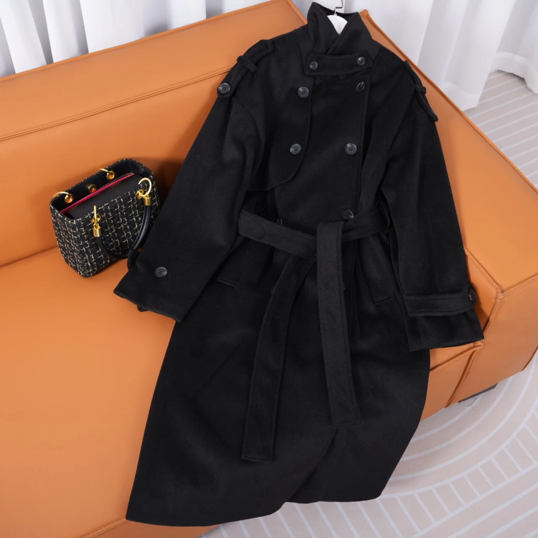 【静姐宠粉】品牌撤柜好看简约百搭中长款黑色毛呢外套韩版秋冬N352