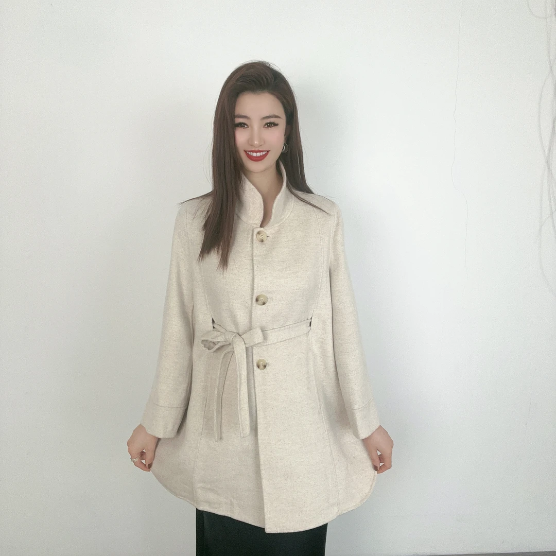 【静姐宠粉】冬季新款羊毛大衣中长款赫本风设计感羊毛呢外套DY8827