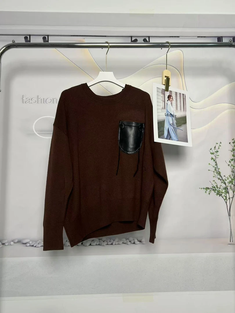 【静姐宠粉】高级感欧货加厚羊绒拼色口袋长袖上衣ybl008