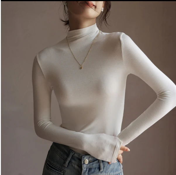 【静姐宠粉】纯色半高领磨毛打底衫女T恤2024冬季韩版上衣GP87