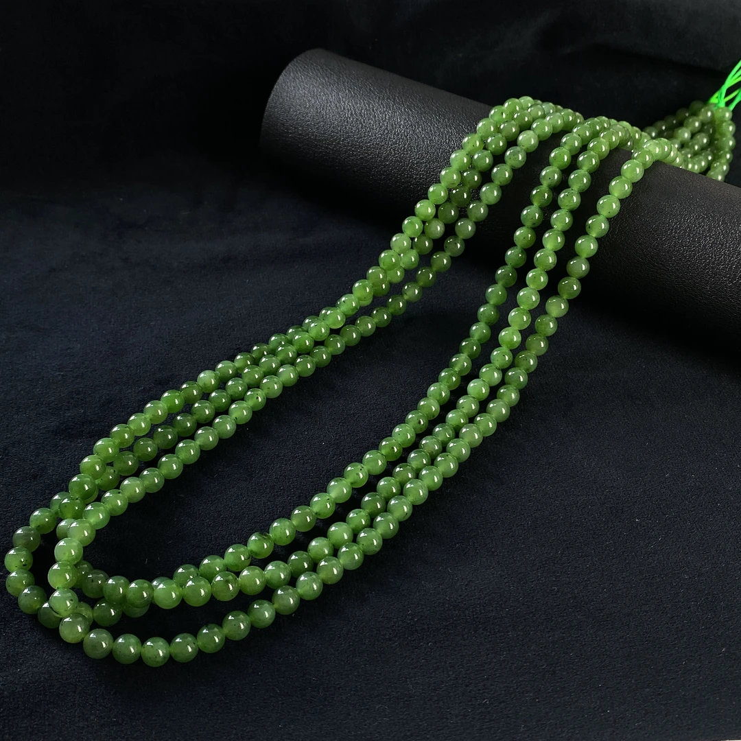 2888/ZY888-550 和田玉碧玉珠串颈饰5+/多样性发/一件（有矿点）