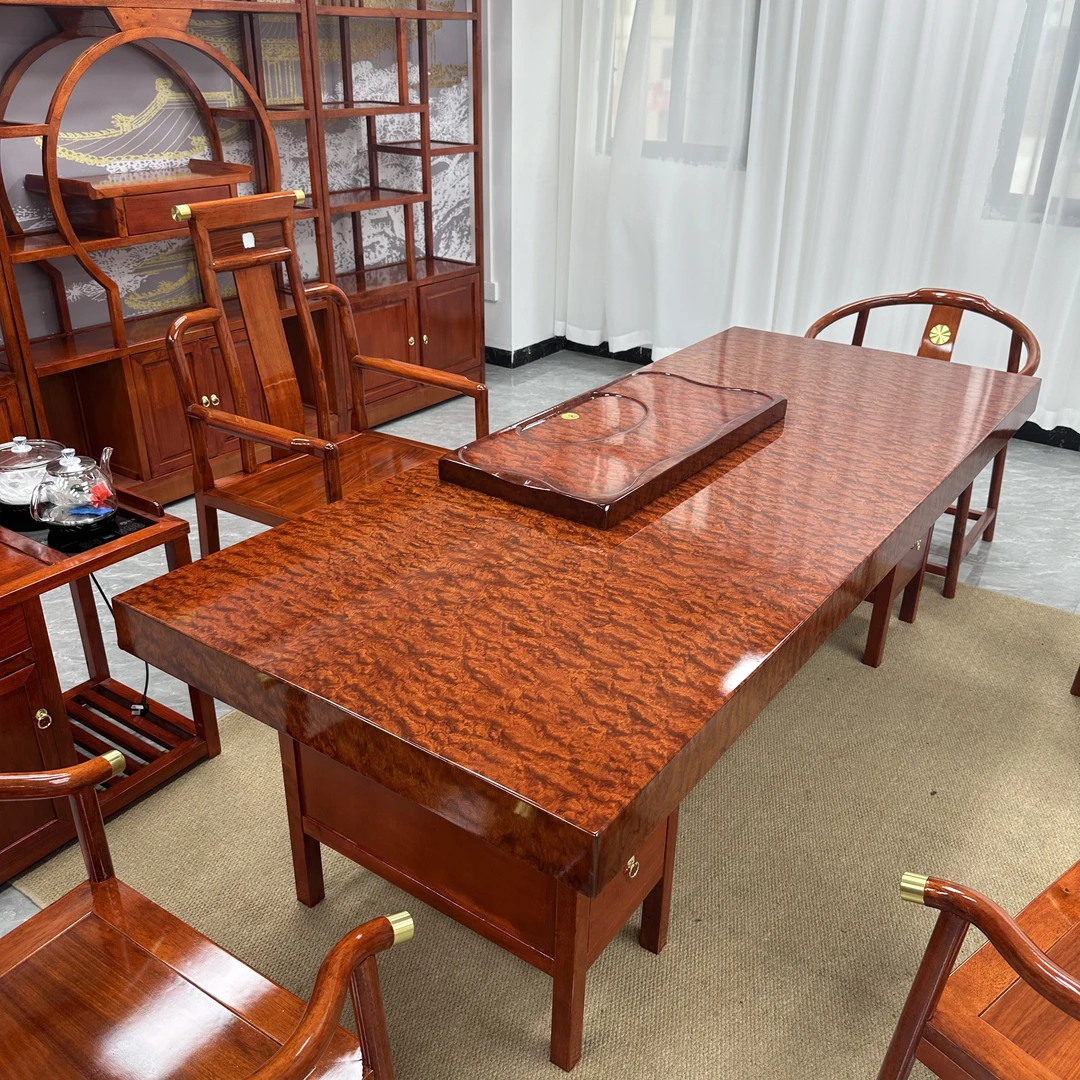 巴花水波纹纹理大板茶桌椅组合