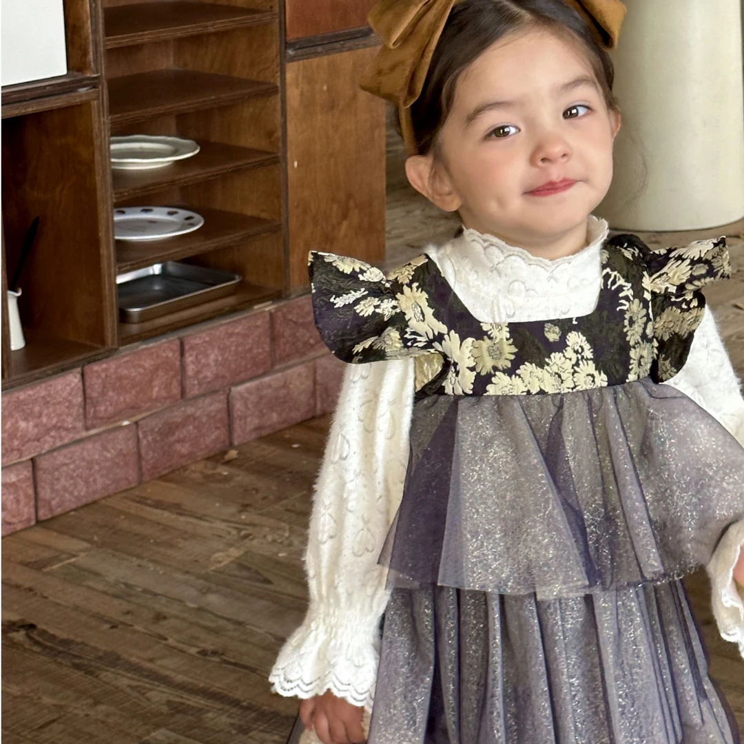 紫上原创定制小童英伦风雕花连衣裙