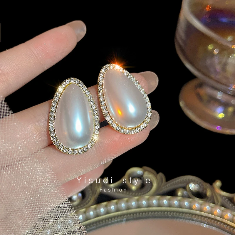 法式复古水滴形珠珠耳钉女高级感轻奢网红耳环个性气质百搭耳饰潮