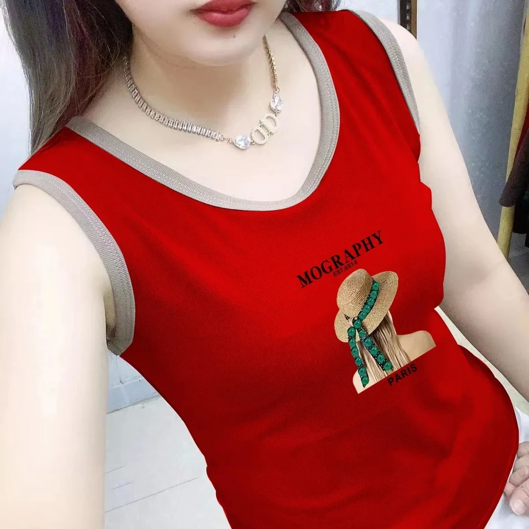 100%纯棉洋气背心修身吊带打底外穿高档无袖拼接上衣打底衫女新款