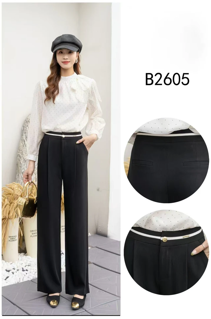 桃姐家2024秋季新品82605款女高腰显瘦拼色直筒时尚春秋季—阔腿裤