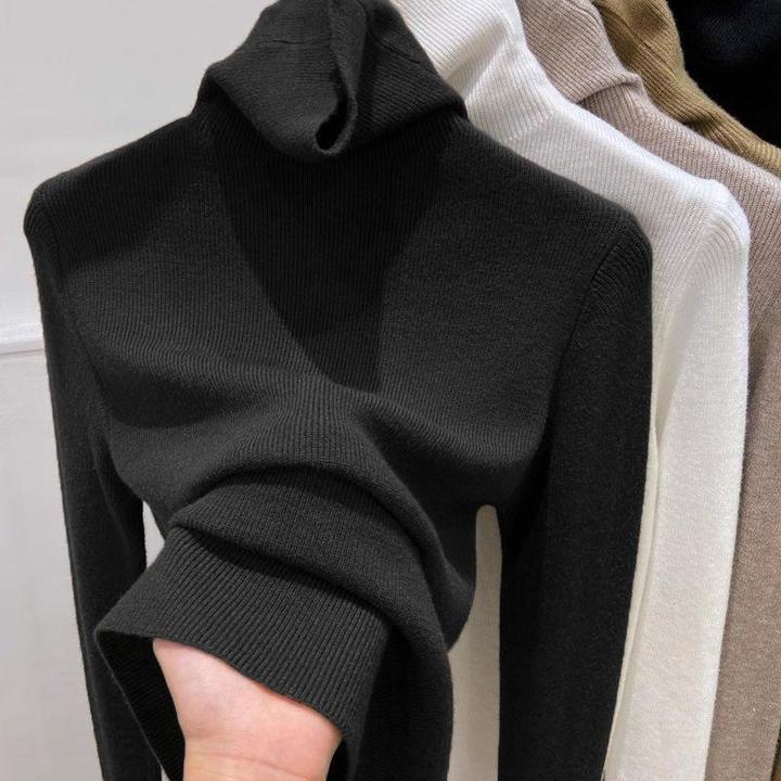 堆堆领打底衫女显瘦秋冬新款内搭针织衫高领上衣修身套头软糯毛衣