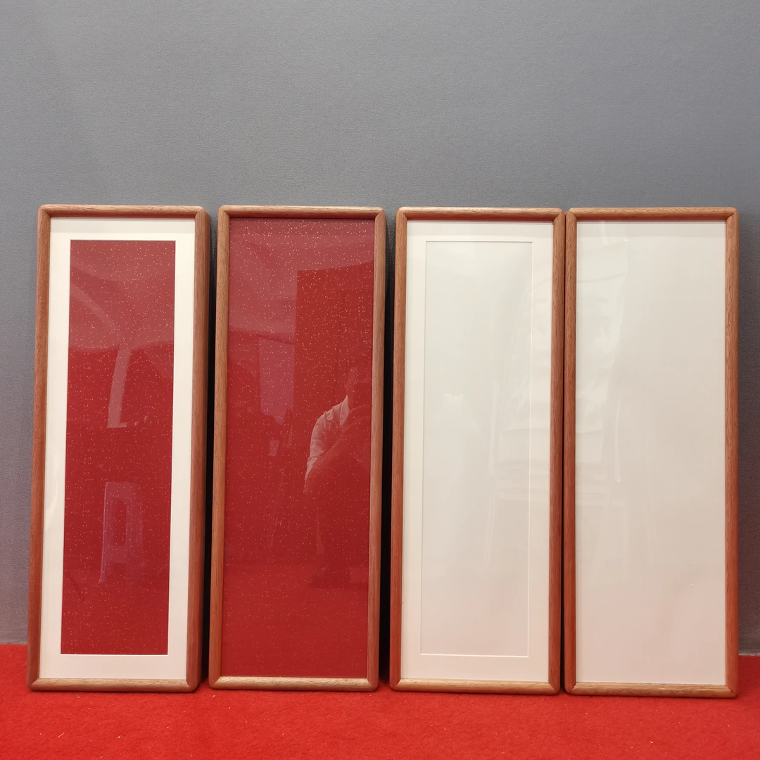 清—23x70黄金木画框4联【4镂空+4纯白纸+4玛瑙红纸】