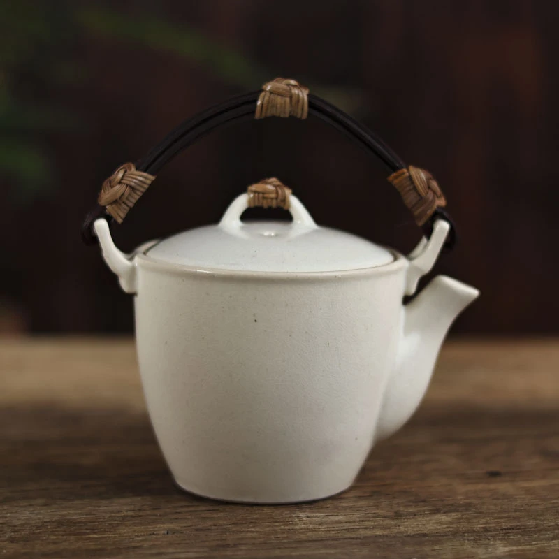 藤编把手苏打釉茶壶+石头壶承6号（平面莲花（ZH128-6）