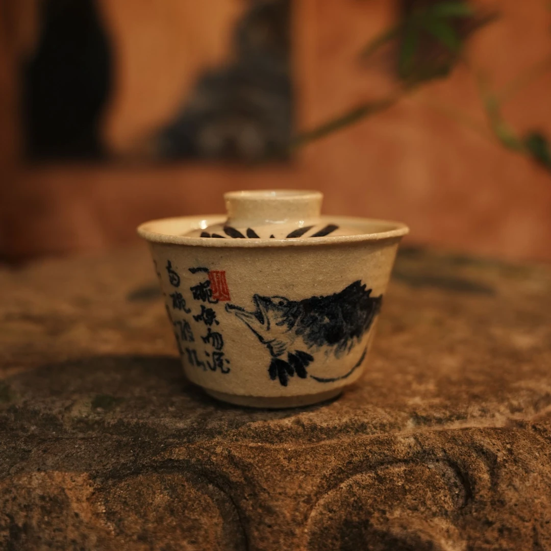 【细物专属】七碗茶诗鱼藻马蹄盖碗(WG145)