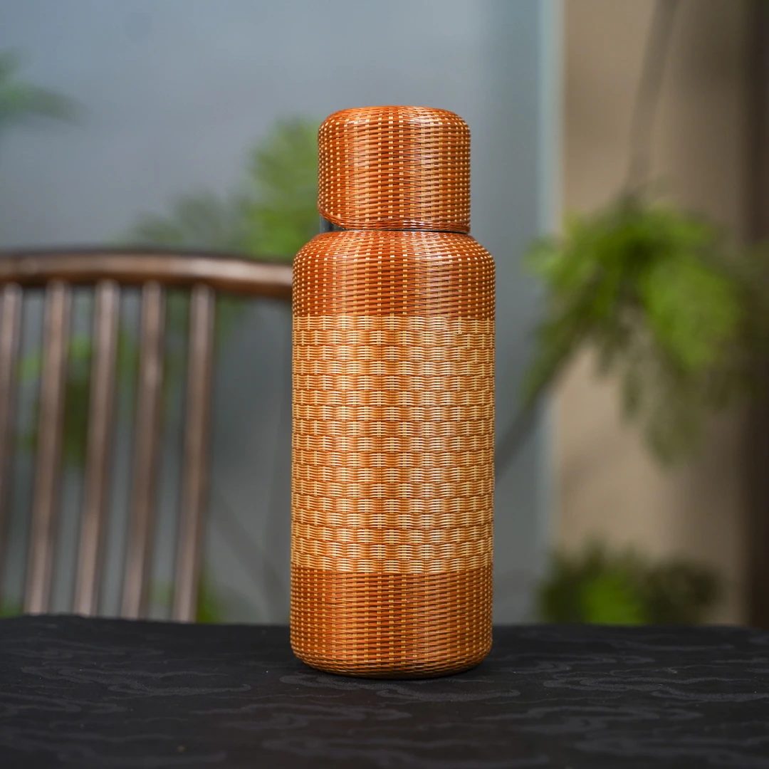 【细物慢造】大漆蔑精编钛温显保温杯480ml+布袋（PY173-1）