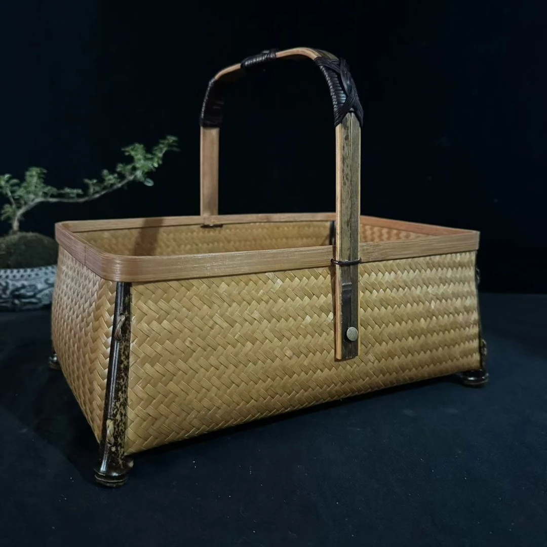 【细物慢造】镶紫竹把手竹编长方形带脚提篮 （TC214-1）