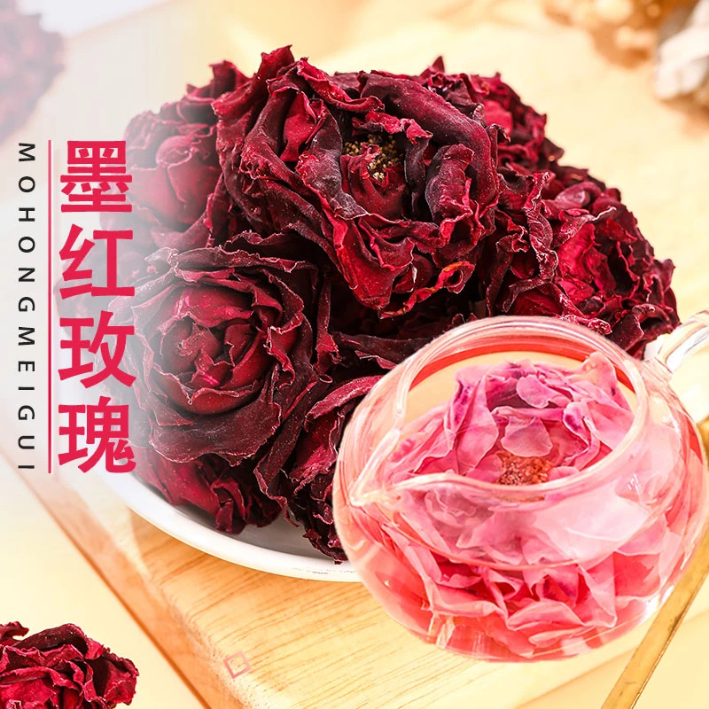 云南玫瑰花冠墨红玫瑰花茶大朵干花泡水泡茶一朵一杯重瓣红玫瑰花