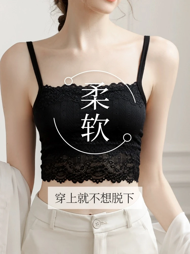抹胸防走光内搭蕾丝裹胸白色美背吊带小背心女夏季打底防走光薄款