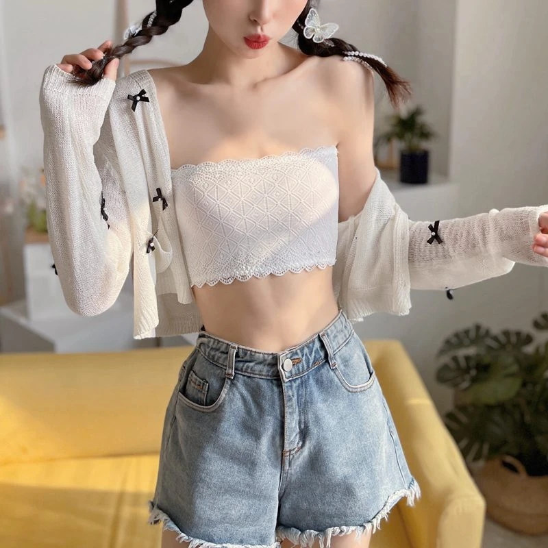 蕾丝防滑抹胸一片式防走光遮胸内搭裹胸打底无肩带内衣少女围胸夏