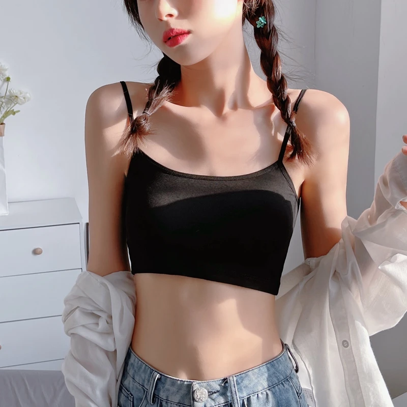 夏季白色短款吊带小背心防走光遮胸抹胸打底内搭裹胸内衣少女薄款