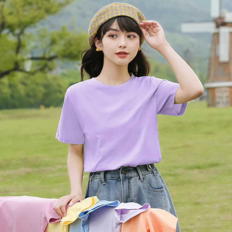 帛卡琪2024春夏新款韩版短袖T恤女chic港味宽松短款纯色上衣潮流