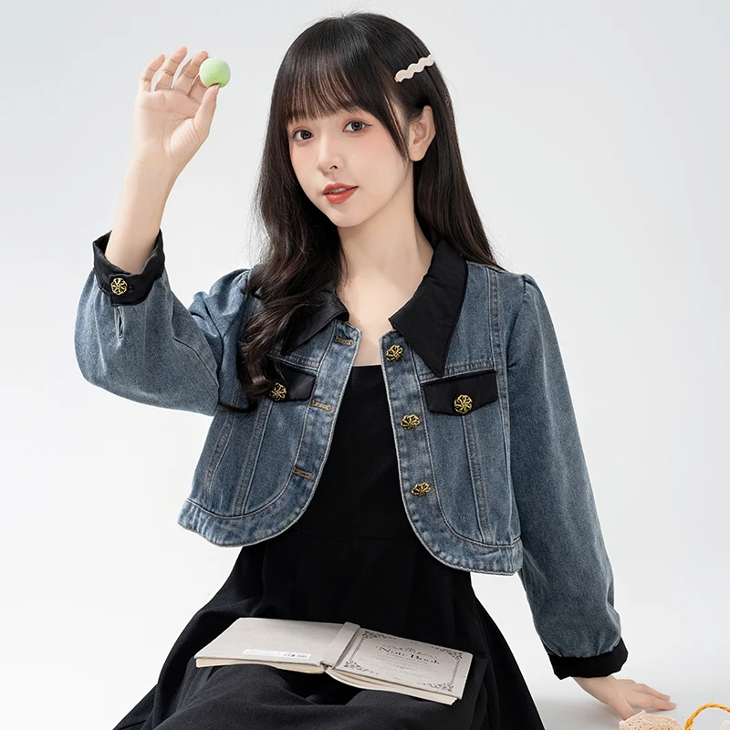 帛卡琪2024春秋新款复古小香风chic牛仔衣外套女宽松短款夹克上衣