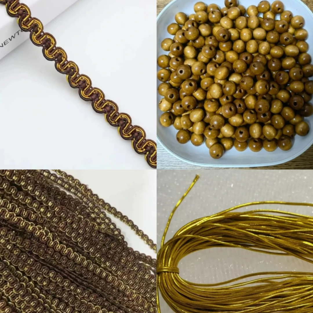 【主播宠粉】褐色花边金线木珠编织组合麻绳手工辅助材料