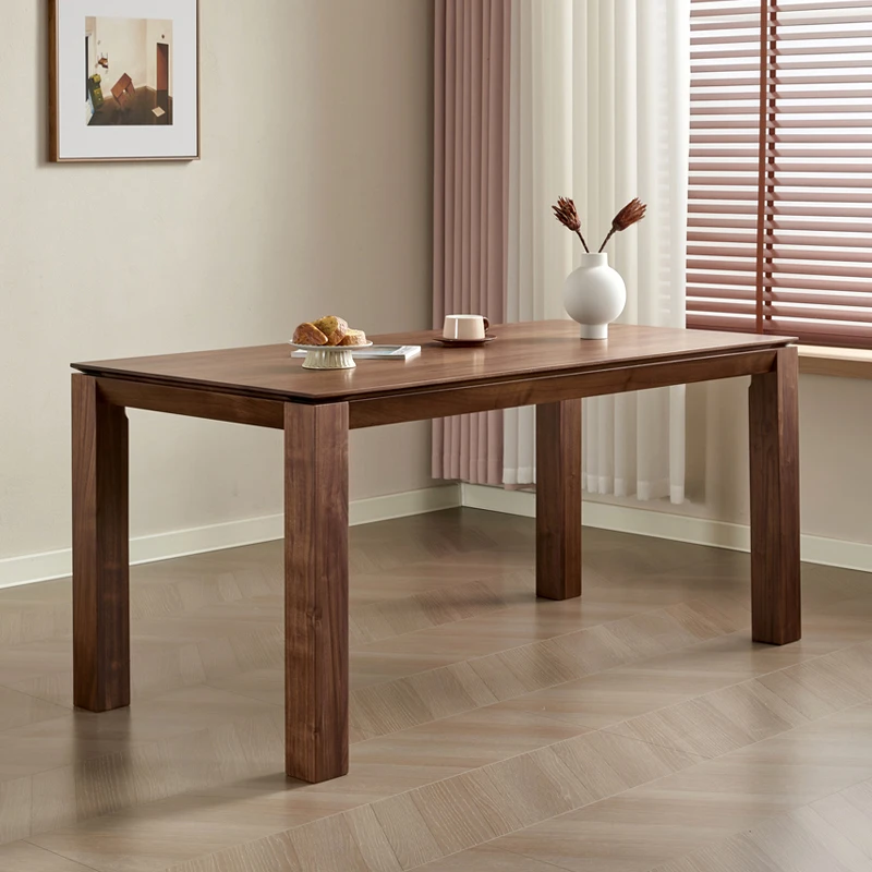 全实木餐桌黑胡桃木家用办公桌现代简约加厚长方形大板桌子工作台