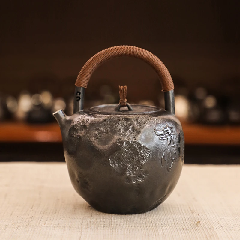 清心做旧烧水壶足银999纯手工煮茶壶滤孔家用银壶850ml