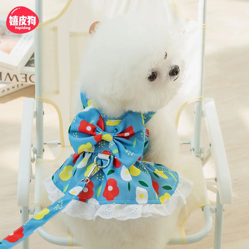 [达人]狗狗衣服气质印花牵引裙春夏新款可爱衣服比熊小型幼犬5135