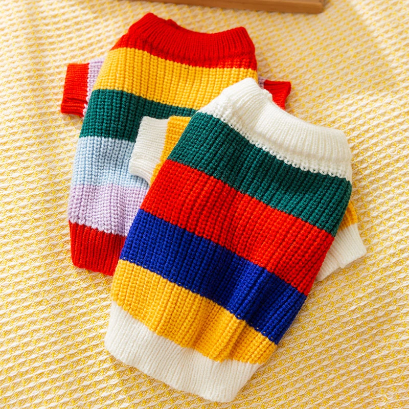 [达人]嬉皮狗彩虹毛衣小狗狗秋冬款服装熊小型犬条纹针织毛衣8035