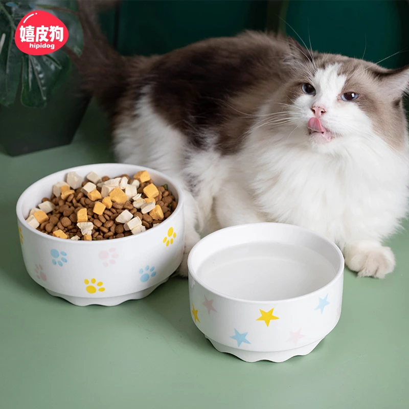 [达人]宠物恒温猫碗防打翻猫碗猫食盆宠物水碗陶瓷碗防黑下巴2911