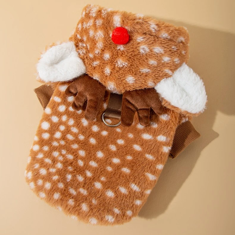 [达人]圣诞款麋鹿装可牵引小狗狗衣服冬季保暖小型幼犬宠物0663