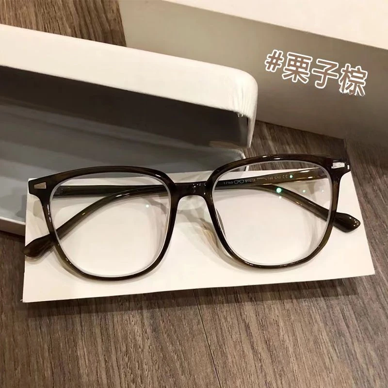 小红书同款辣绿冷茶色平光近视眼镜框女大脸显瘦防辐射有度数圆脸
