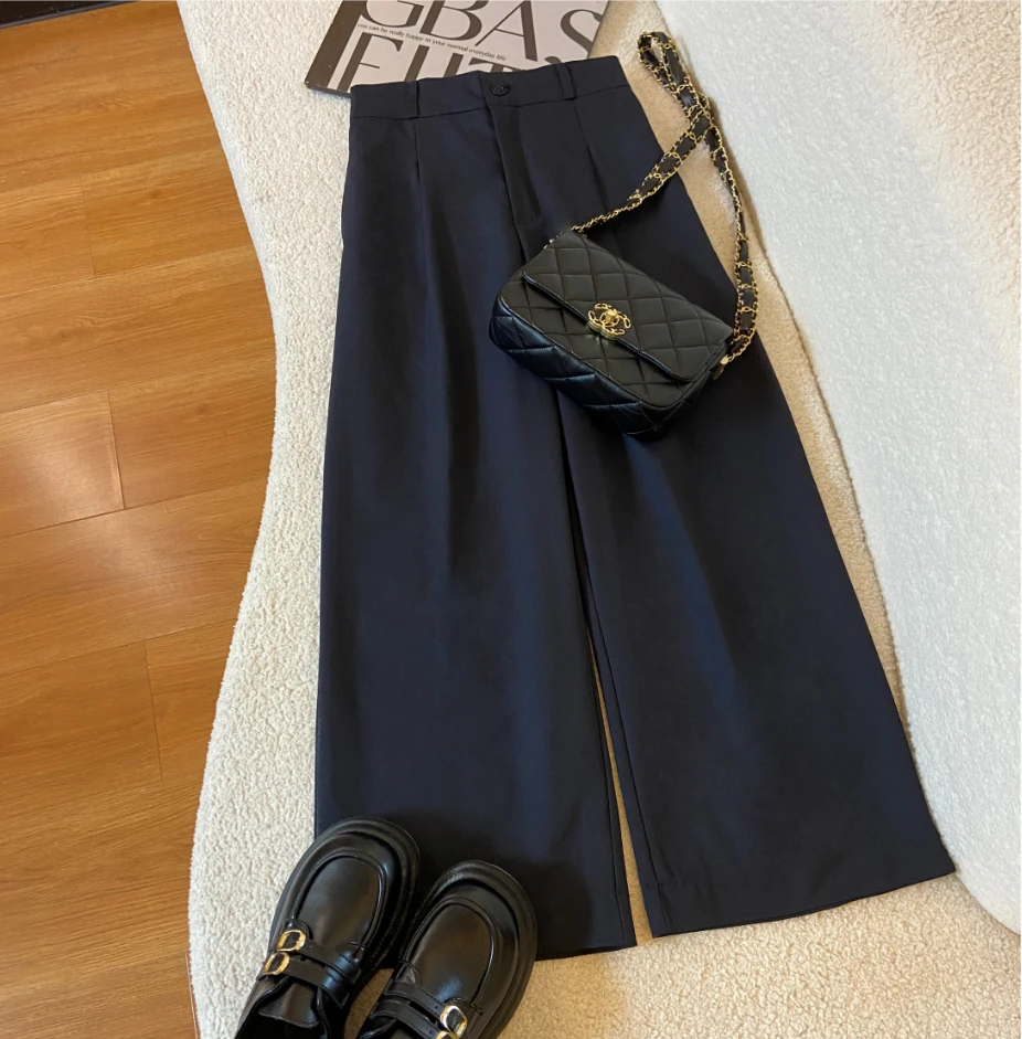 秋款高腰安哥拉红阔腿裤韩系直筒休闲裤时尚显瘦宽松垂感裤子