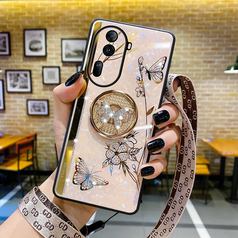 适用OPPOreno11手机壳reno11Pro新款镶钻支架高档镜头全包防摔套