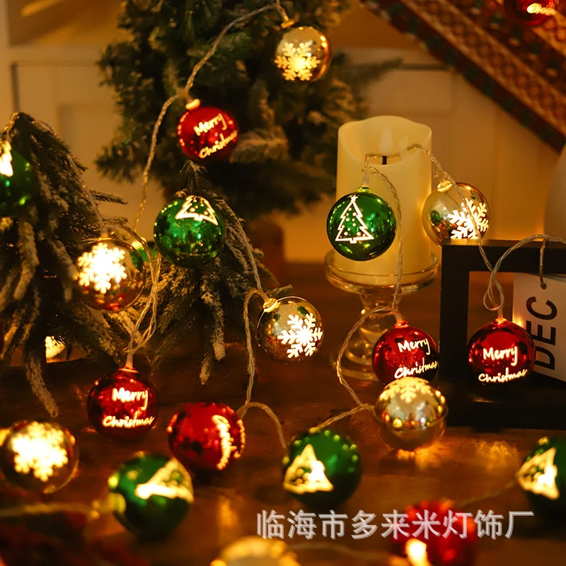 LED圣诞球灯串电镀星星挂件圣诞树装饰氛围灯串圣诞装饰彩灯户外