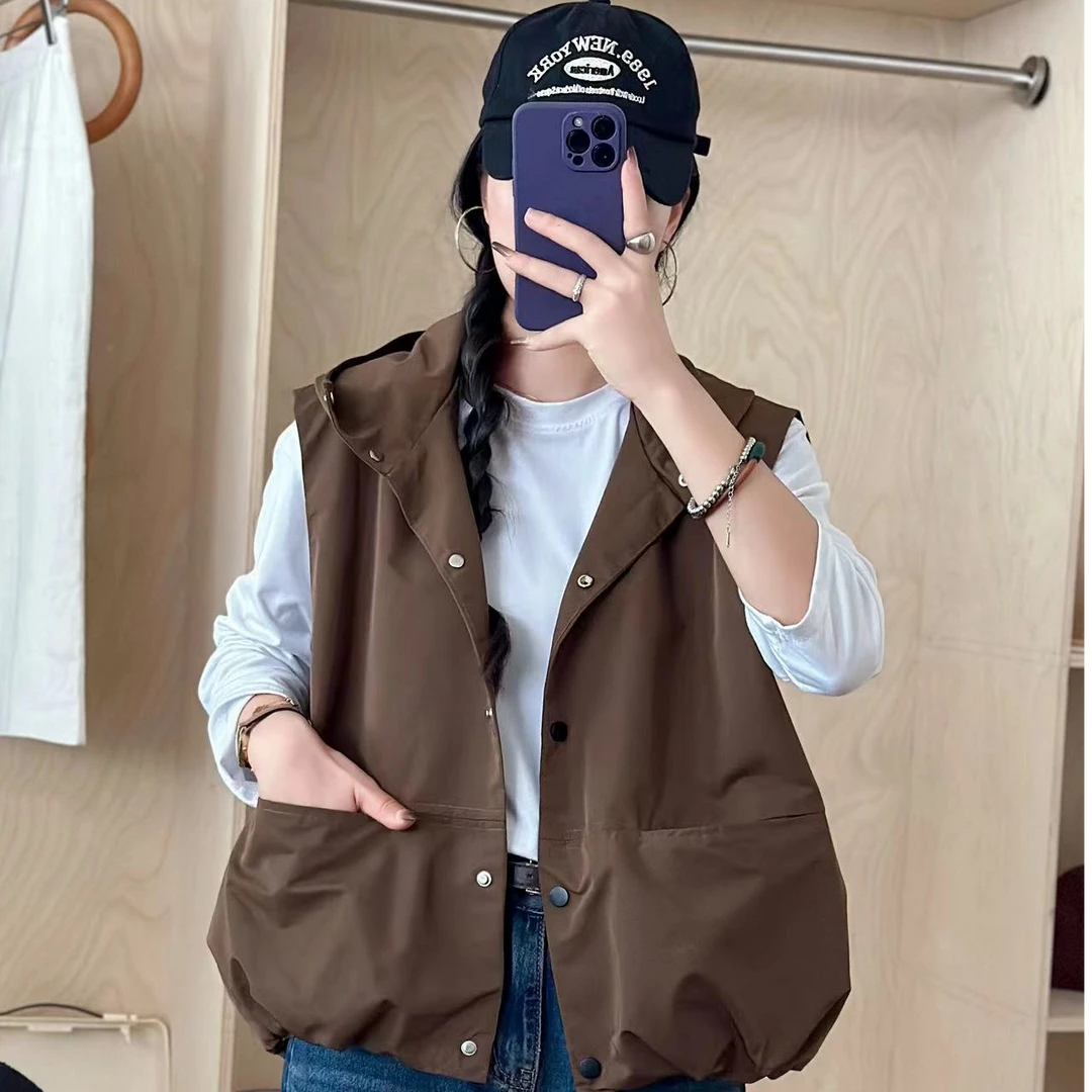 秋季新款时尚定制防水内衬加密马甲女休闲连帽无袖马夹外套上衣