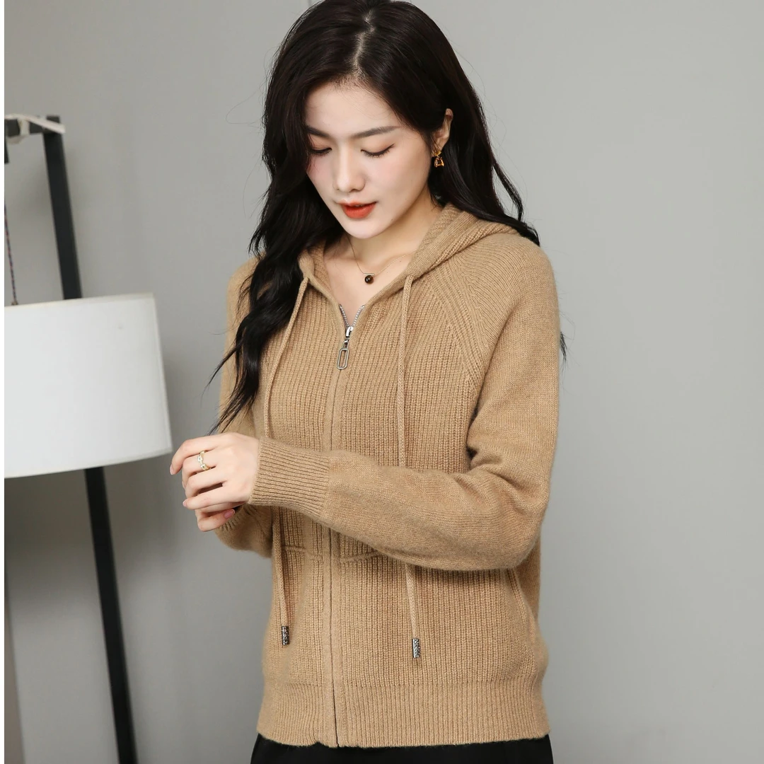 韩衣奇迹羊毛衫长袖针织羊毛连帽宽松加厚带帽秋冬女士毛衣